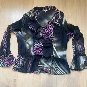 Vintage NICOLA Black and Pink Leopard Print Women’s Blouse Size Medium